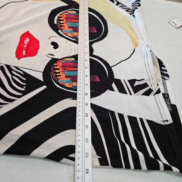 Vintage Poncho XL Y2k Mod Faux Suede Fringe Woman Graphic B&W Artsy Art To Wear - Picture 9 of 10